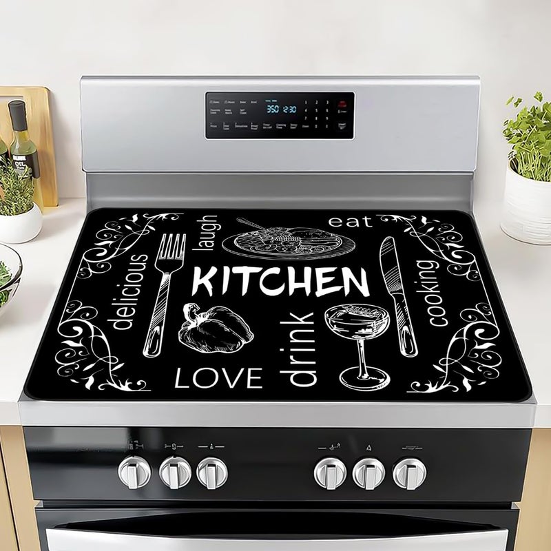 Seimip Black Stove Top Covers for Electric Stove, All Seasons Stove Cover Heat Resistant Glass Stove Top Pad for Kitchen, Mardi Gras Induction Cooktop Protector Spring Stove Top Mat Washable Oven Cover - Image 1